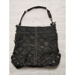 Vintage Coach Signature Jacquard Canvas Shoulder Bag Handbag Black Purse